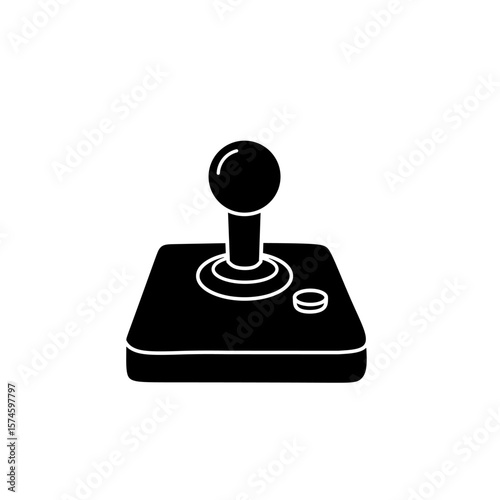 Black silhouette of a retro arcade joystick. Vector illustration ideal for gaming themes, vintage game designs, and minimal controller icons