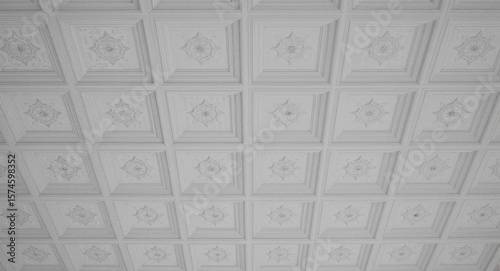 Ceiling coffered grid pattern with lights line art hand drawing in plain white background