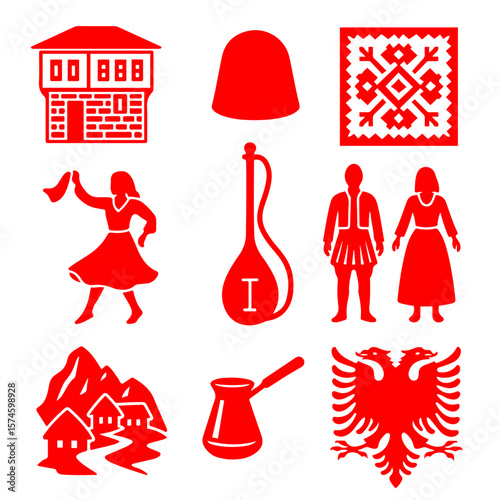 vector isolated red color albania traditional cultural symbols