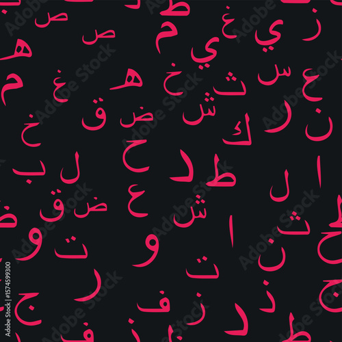 Seamless pattern with elegant and intricate Arabic, Persian alphabets, showcasing the beauty of writing with smooth and harmonious repetition