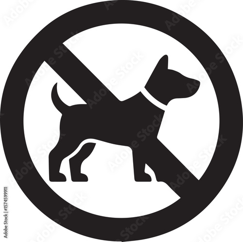 Cute cartoon no dogs allowed sign with a black pet puppy silhouette vector illustration