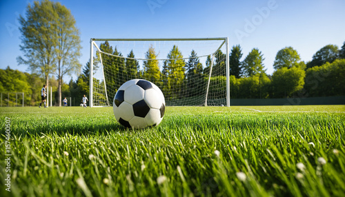 soccer ball on green grass ...