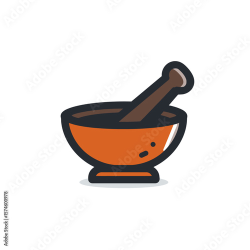 Mortar pestle blends herbs in simple illustration art