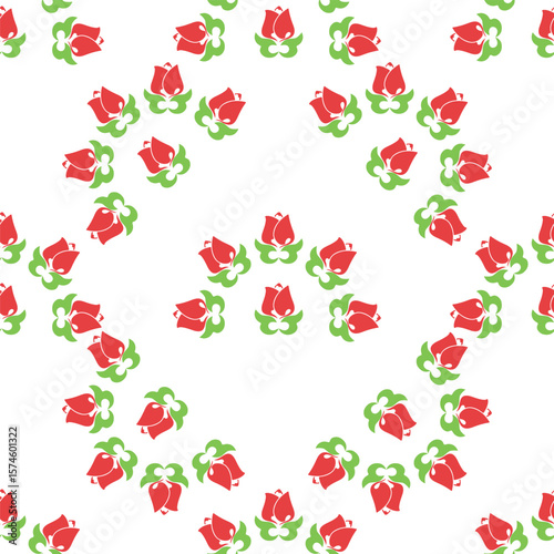 Floral pattern Tatar Native Ornamental border with tulips. Culture of the Tatar people, symbols of green and red.