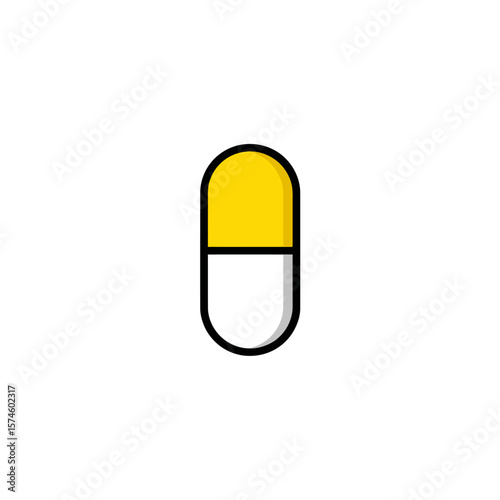 Yellow capsule floats against plain white backdrop illustration