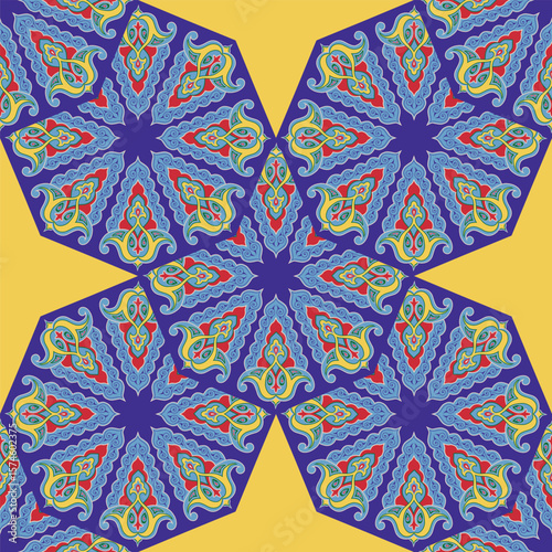 Geometric Seamless Pattern Arabesque. Decorative Asian Folk Seamless Pattern. Ethnic Ornament, Kyrgyz, Kazakhs, Bashkirs, Tatars, Yakut Mongols