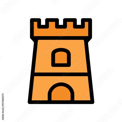 Orange castle stands isolated on plain backdrop illustration