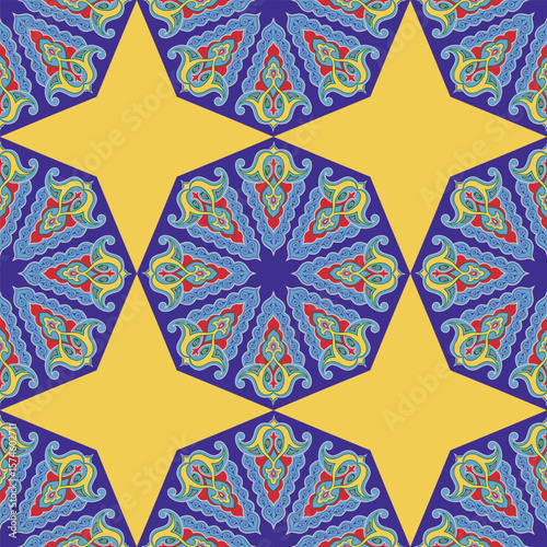 Geometric Seamless Pattern Arabesque. Decorative Asian Folk Seamless Pattern. Ethnic Ornament, Kyrgyz, Kazakhs, Bashkirs, Tatars, Yakut Mongols