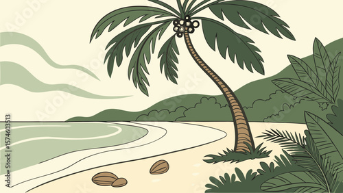 Tropical Palm Tree Illustration.Tropical Beach Elements. Coconut Tree Vector Graphic