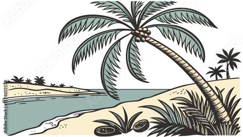 Tropical Palm Tree Illustration.Tropical Beach Elements. Coconut Tree Vector Graphic