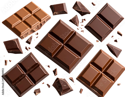 Top View 3D Illustration of Chocolate Bars with Broken Pieces, isolated on transparent background PNG