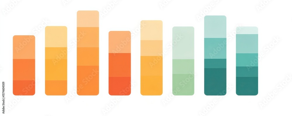 Obraz premium Marketing metrics traffic concept. Color palette featuring shades of orange and teal in vertical bars.