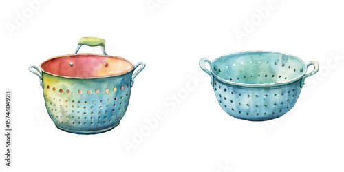 colander watercolor vector illustration