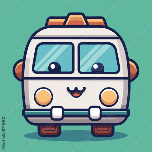 Cute cartoon van with big eyes and a smile