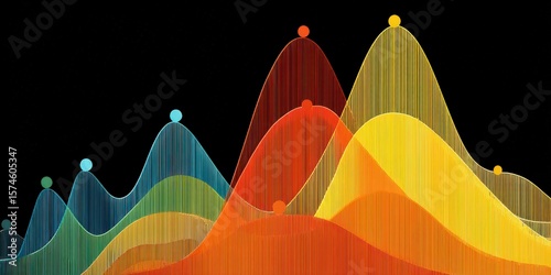 Marketing metrics traffic concept. Abstract colorful wave patterns with a black background.