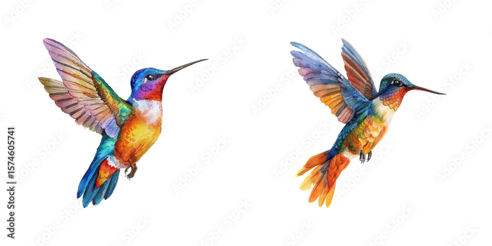 Naklejka premium colorfull hummingbird watercolor vector illustration
