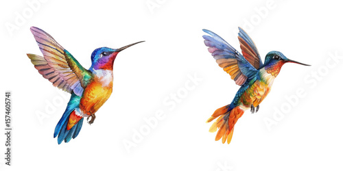 colorfull hummingbird watercolor vector illustration