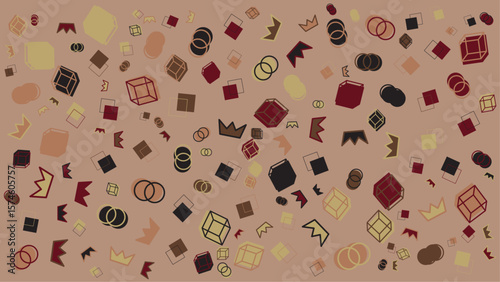 Beige background with scattered shapes. Vector illustration for presentation, creative project, and poster.