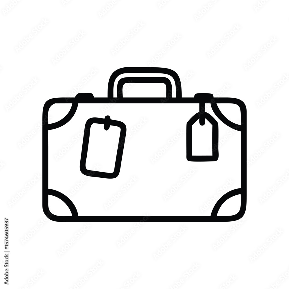 Obraz premium This clean line drawing depicts a vintage suitcase with attached luggage tags.