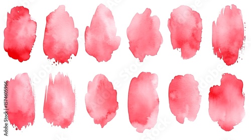 Collection of vibrant red watercolor stains.