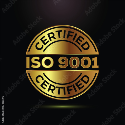 ISO 9001 Certified Gold Emblem Symbolizing Quality Management System Conformance and International Standards Achievement