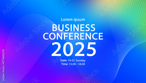 A professional blue banner design announcing a Business Conference 2025 with space for text. Ideal for event promotion, corporate communication, and digital marketing materials.