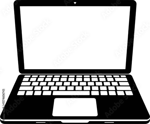 Black laptop with white screen and keyboard computer technology