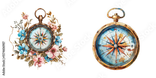 compass watercolor vector illustration