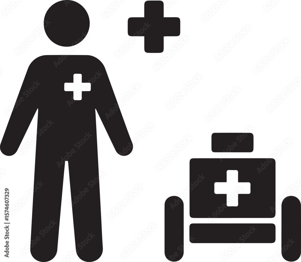 Obraz premium First aid kit icon with a red cross symbol for medical emergency and healthcare