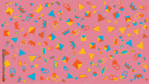 Pink background displays a colorful geometric pattern. Vector illustration for presentation, creative project, and poster.