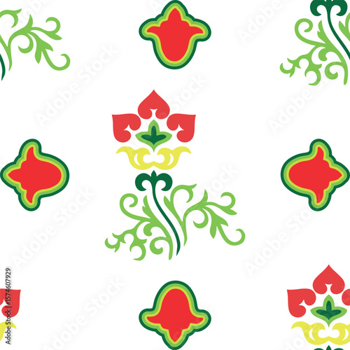 Floral pattern Ornamental border with tulips. Culture symbols of green and red.