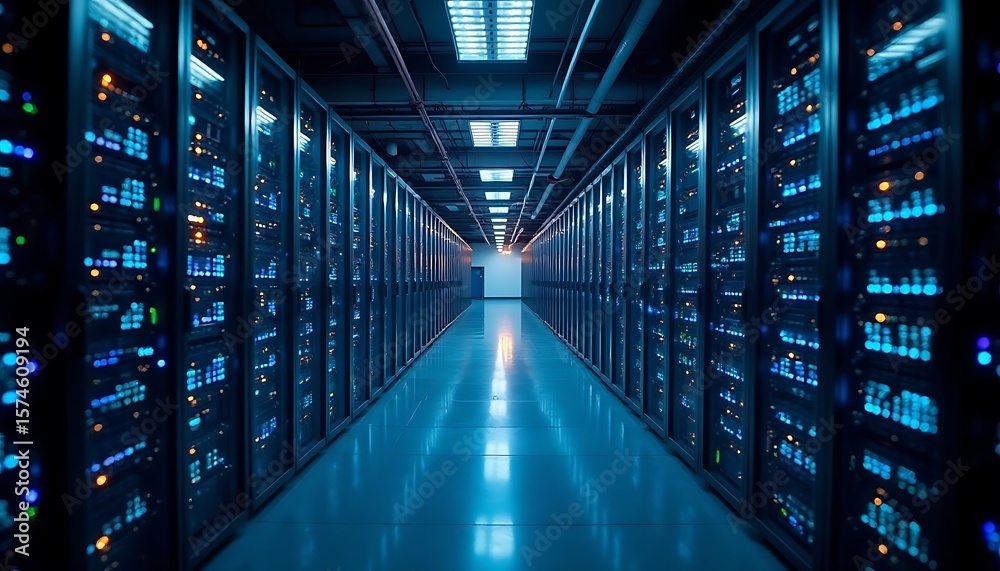 Obraz premium Server Room with Racks and Lights