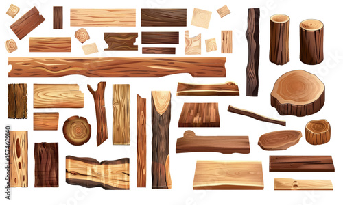Different piece of wood, banner wood, vector banner set.