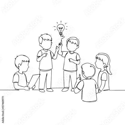 Children brainstorming ideas and sharing a moment of inspiration  