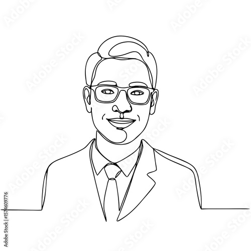 Outline of a smiling businessman wearing glasses in a suit  