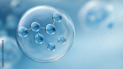 Wallpaper Mural 3D rendering of a transparent bubble containing a molecule on light blue background, representing medical science and technology innovation with abstract molecular structure concept Torontodigital.ca