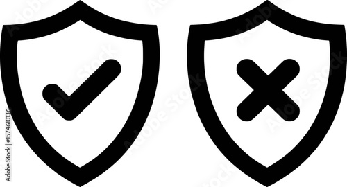 Black shield symbols with check mark and cross mark vector