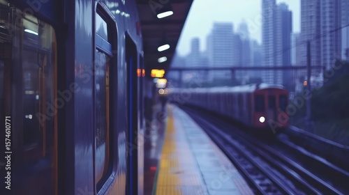 Wallpaper Mural Modern Train Station View with Urban Landscape in Background, Train Arriving Soon Torontodigital.ca