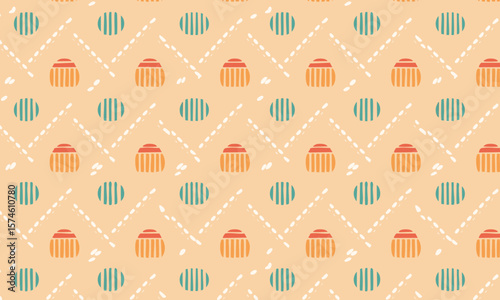Bohemian Tribal Seamless Pattern, Hand Drawn Ethnic Vector Background with Abstract Scarab Beetles, Geometric Shapes and Zigzag Lines