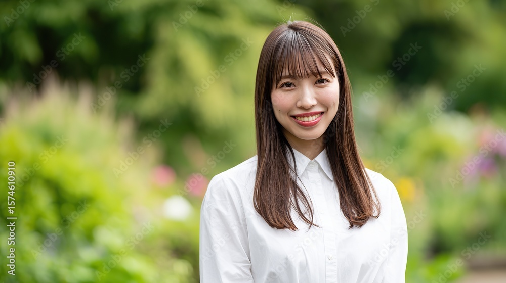 Woman with beautiful smiling face, white teeth, straight hair, wearing a white shirt on a green background, clear, high-resolution professional portrait with vivid details. Woman with beautiful smiling face, white teeth, straight hair, wearing a white shirt on a green background, clear, high-resolution professional portrait with vivid details.