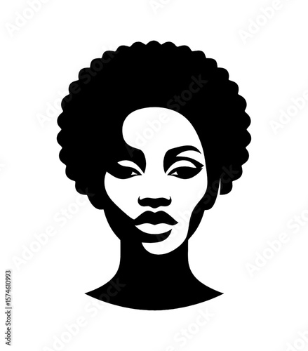 Black woman portrait illustration in black and white minimal style, elegant. Confident expression