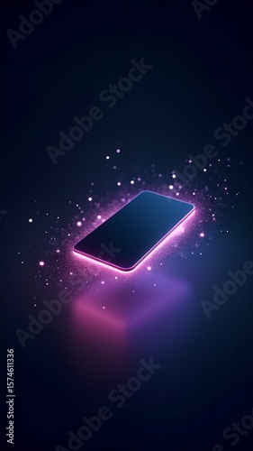 Glowing smartphone with cosmic design illuminated in dark ambiance showcasing digital innovation and creativity