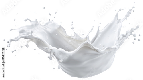 Natural image of milk splash, organic dairy, nutritious ingredients, smooth texture, ideal for coffee and baking projects, on transparent background.