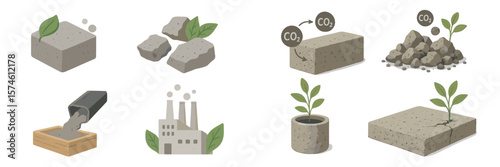 Concrete production process showcasing sustainable practices and carbon capture methods in an eco-friendly environment