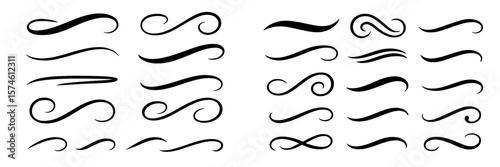 Elegant black swirls and curves designed for creative projects and artistic expressions in various shapes and styles