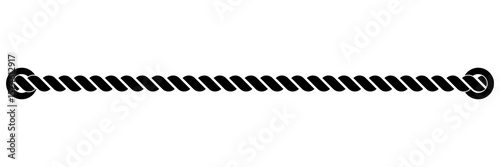 Straight rope. Nautical rope silhouette. Vector illustration isolated on white.