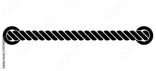 Straight rope. Nautical rope silhouette. Vector illustration isolated on white.