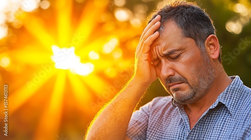 Man experiencing discomfort due to intense sunlight.