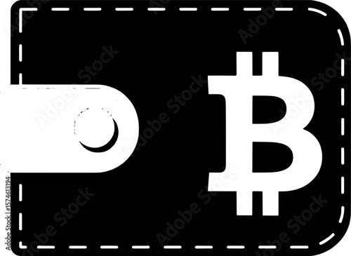 Black wallet with bitcoin symbol and white stitching cryptocurrency finance
