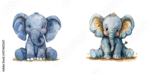 elephant sitting watercolor vector illustration